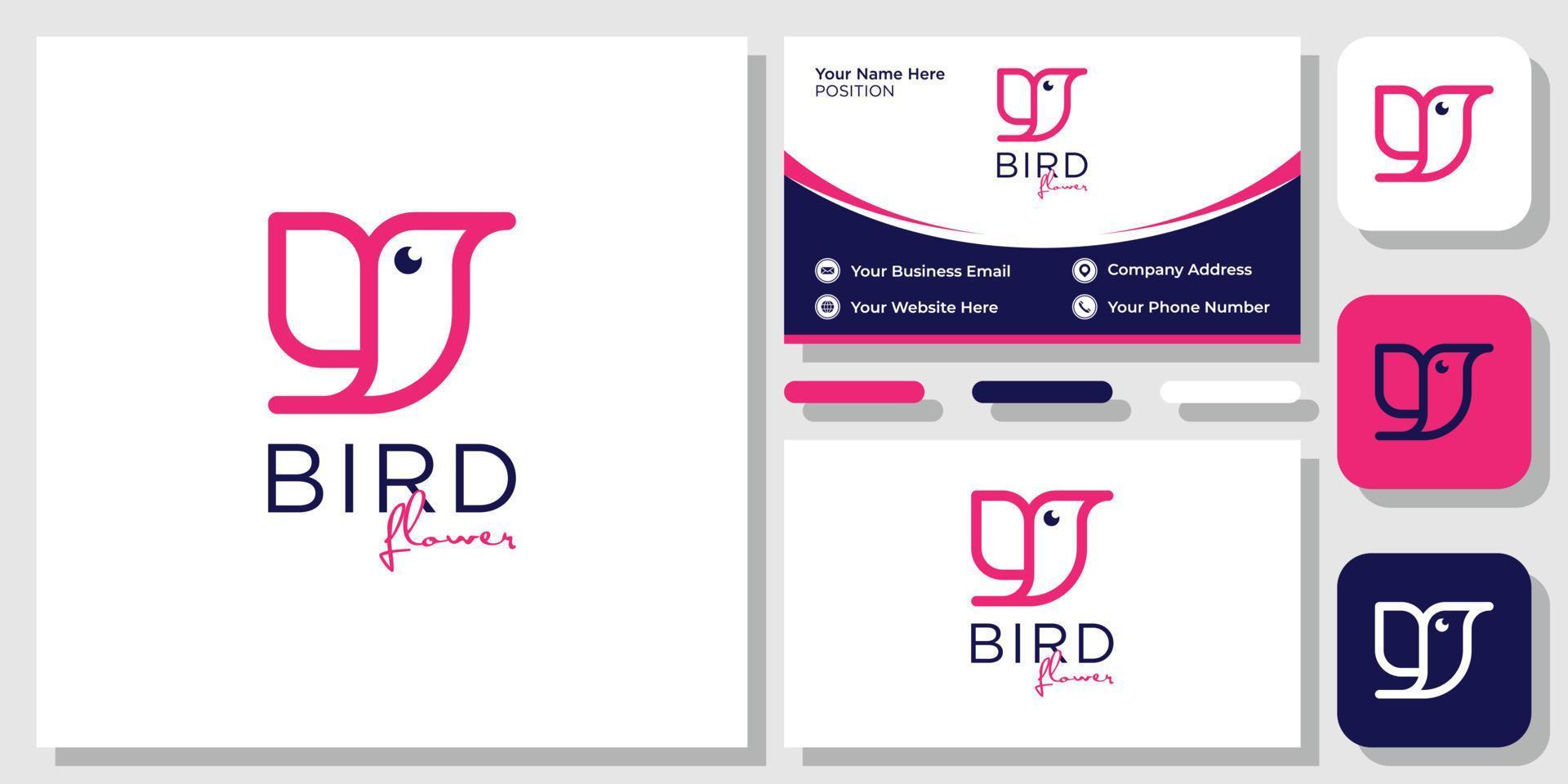 bird flower combination pink color tulip abstract with business card template vector