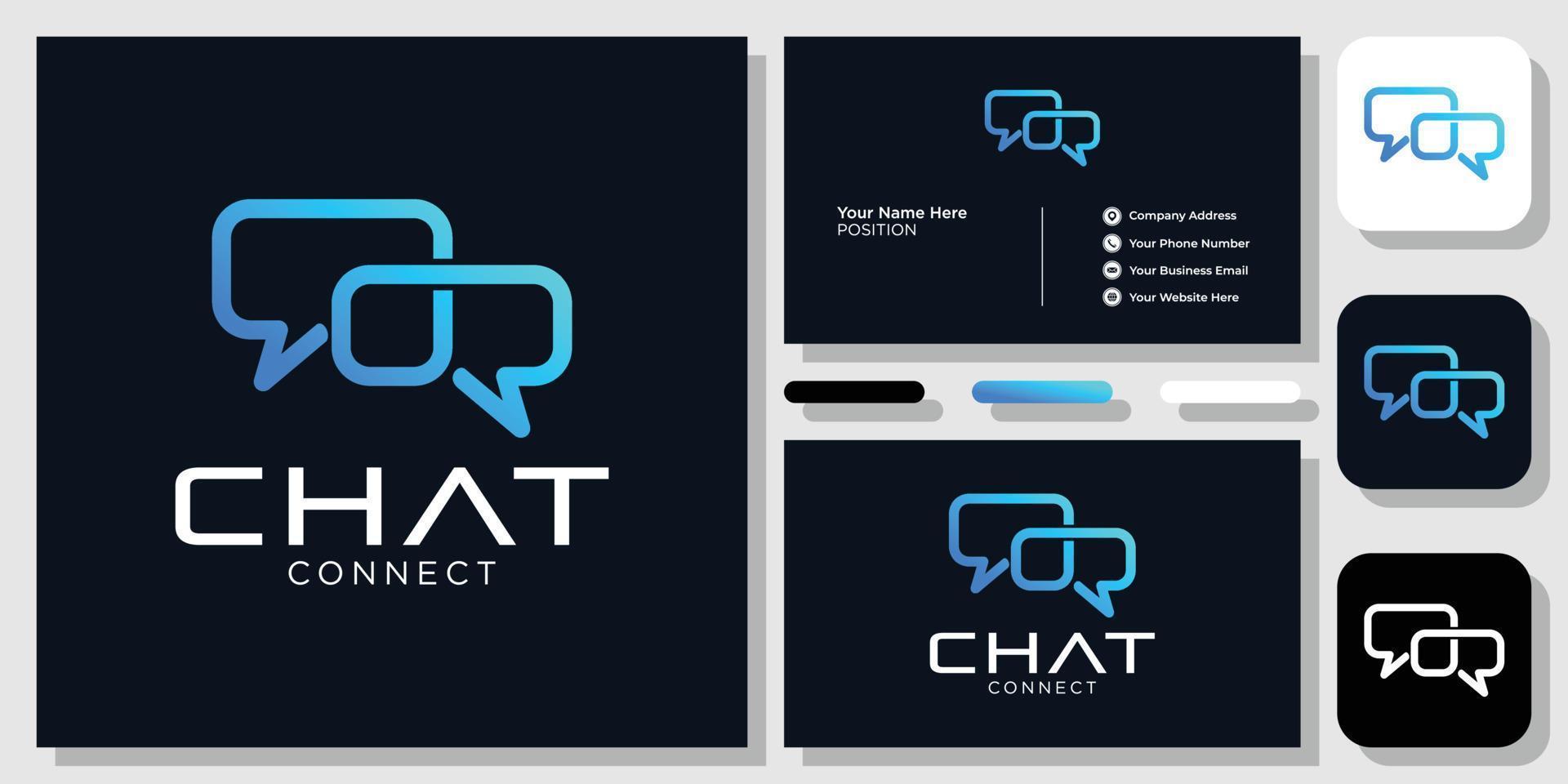 aplicación de conexión de chat teléfono inteligente móvil de comunicación con plantilla de tarjeta de presentación vector
