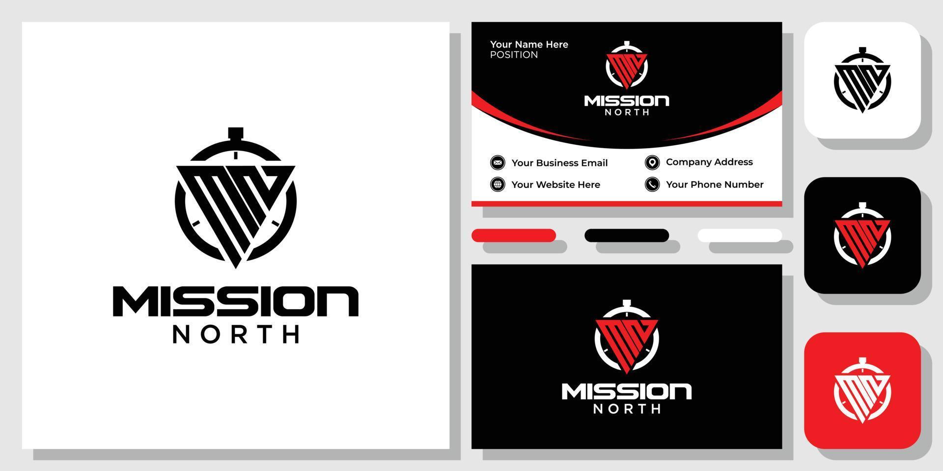 Mission North initials monogram bold creative brand with business card template vector