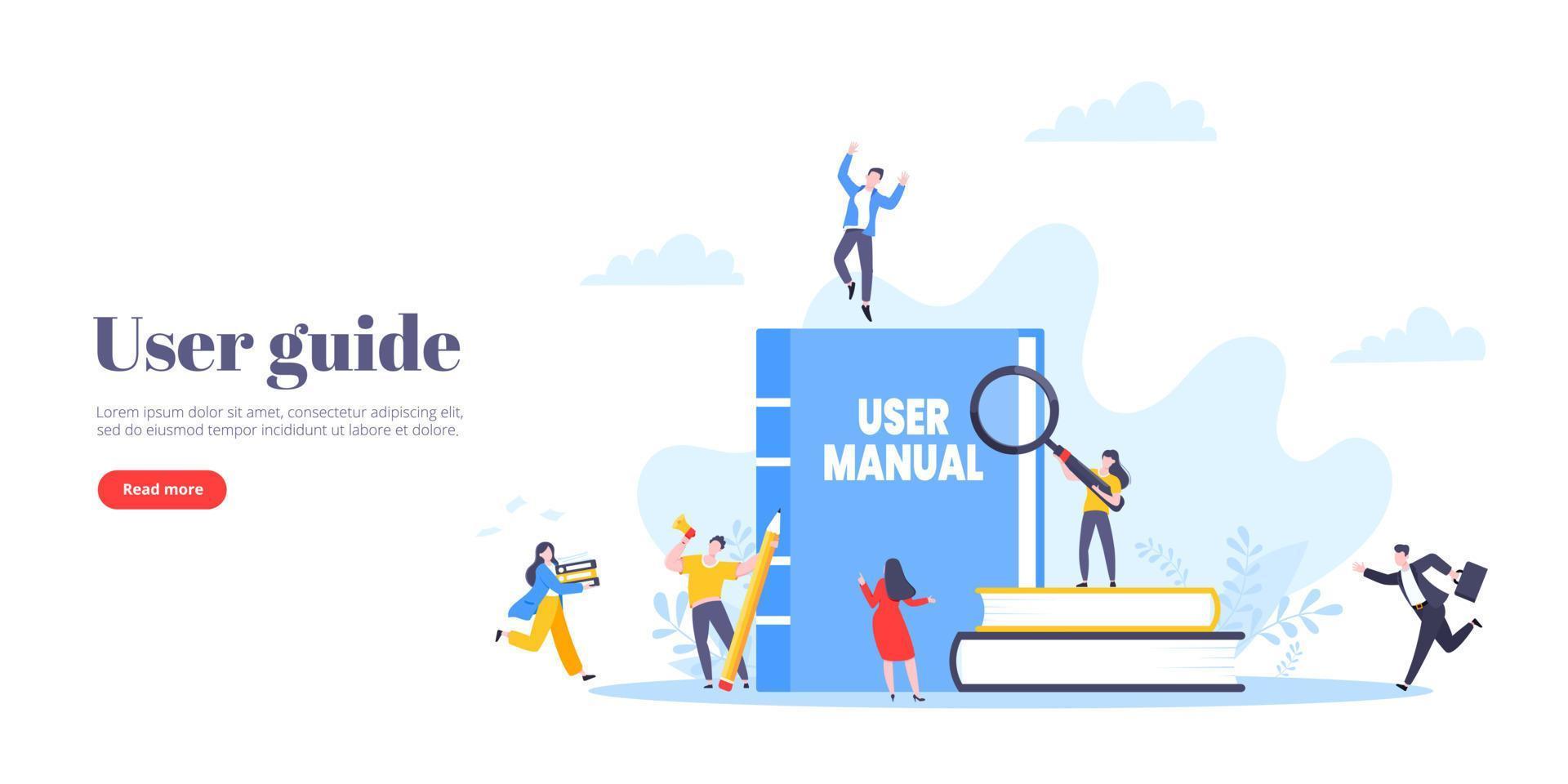 User manual guide book flat style design vector illustration.