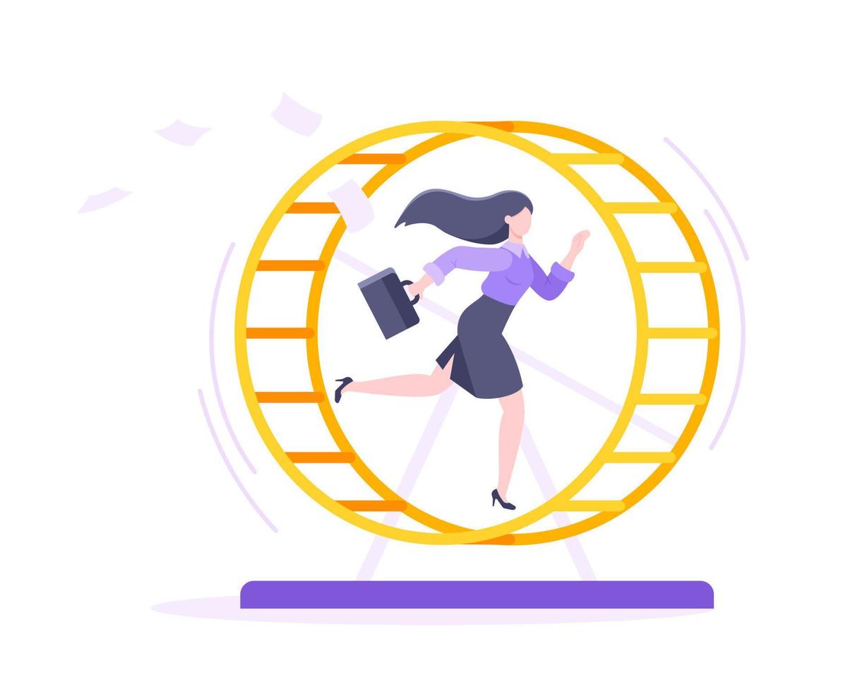 Rat race business concept with businessman running in hamster wheel working hard and always busy vector