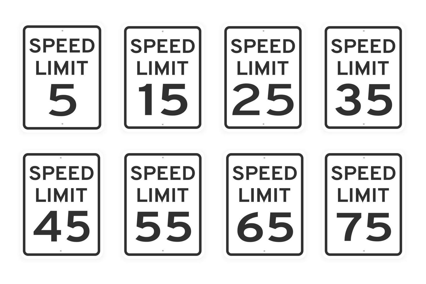 Speed limit road traffic icon signs set flat style design vector illustration isolated on white background.