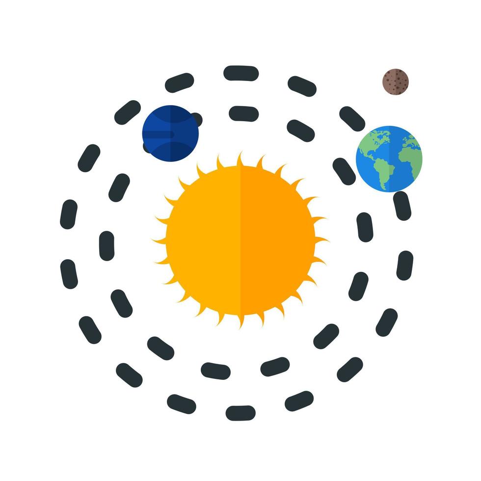 Planets Orbitting Sun Flat Multicolor Icon vector