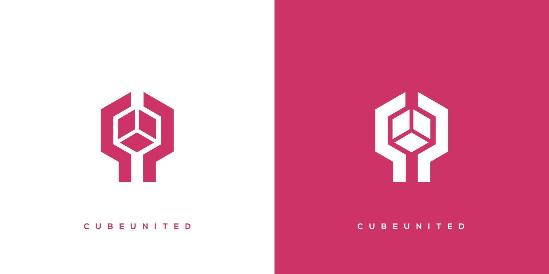 Modern and attractive cube united logo design vector