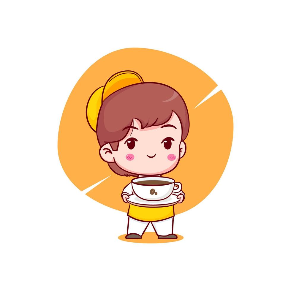 lindo personaje de logotipo de dibujos animados de barista. fondo aislado de personaje chibi dibujado a mano. vector