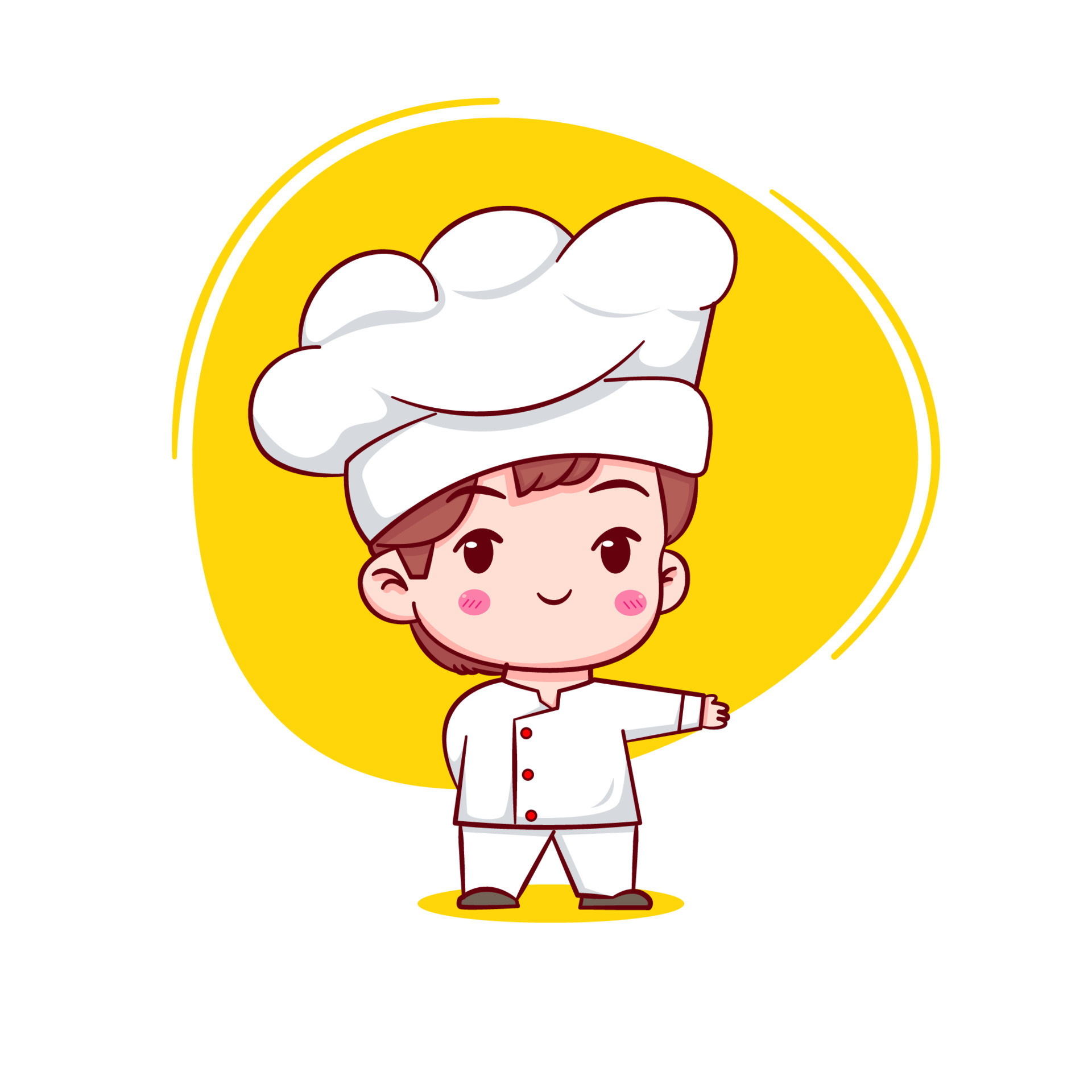 Cute cartoon logo character of chef. Hand drawn chibi character ...