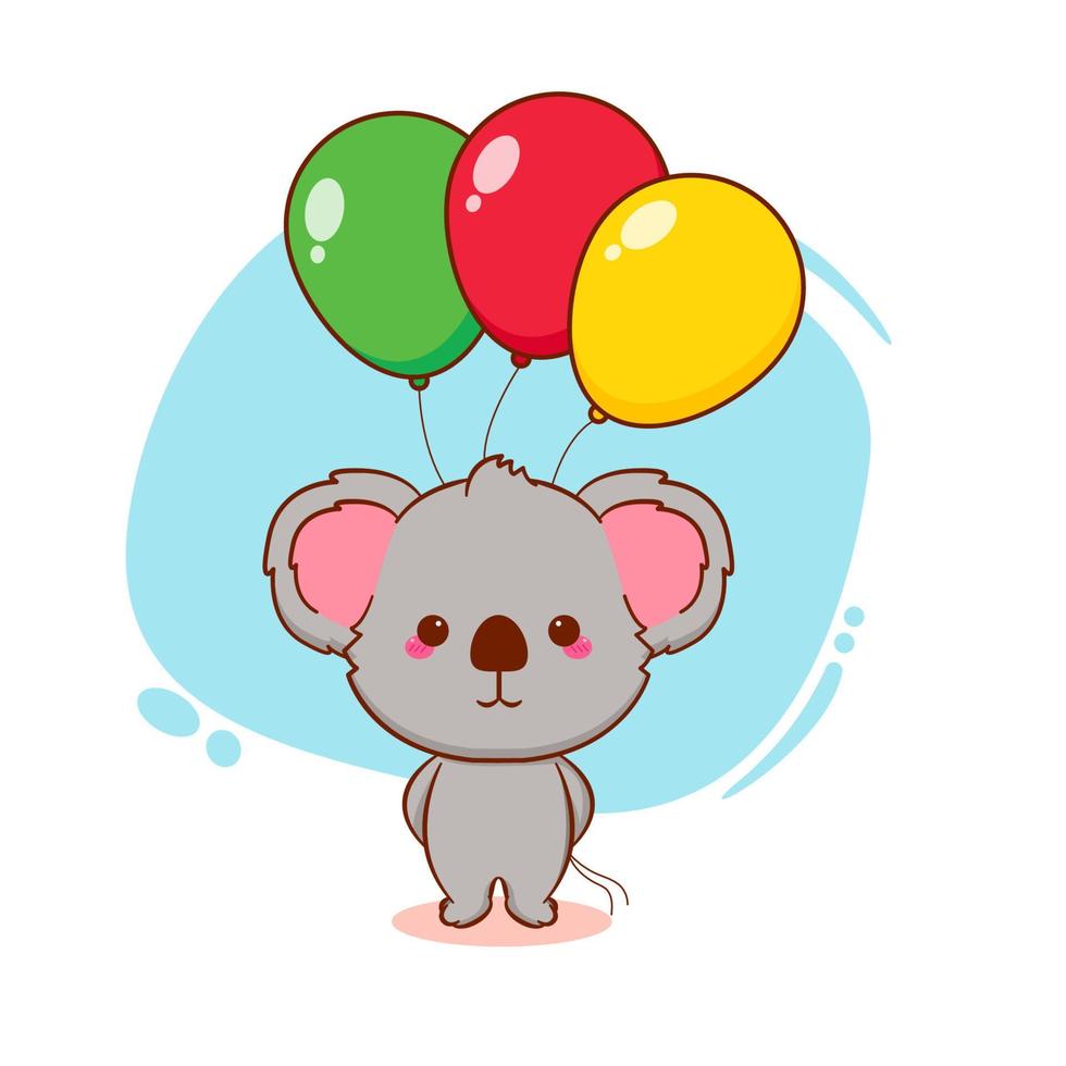lindo koala sosteniendo globos. ilustración de mascota de dibujos animados vector