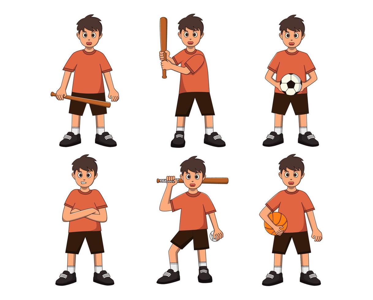 set cartoon sport boy isolated white background vector