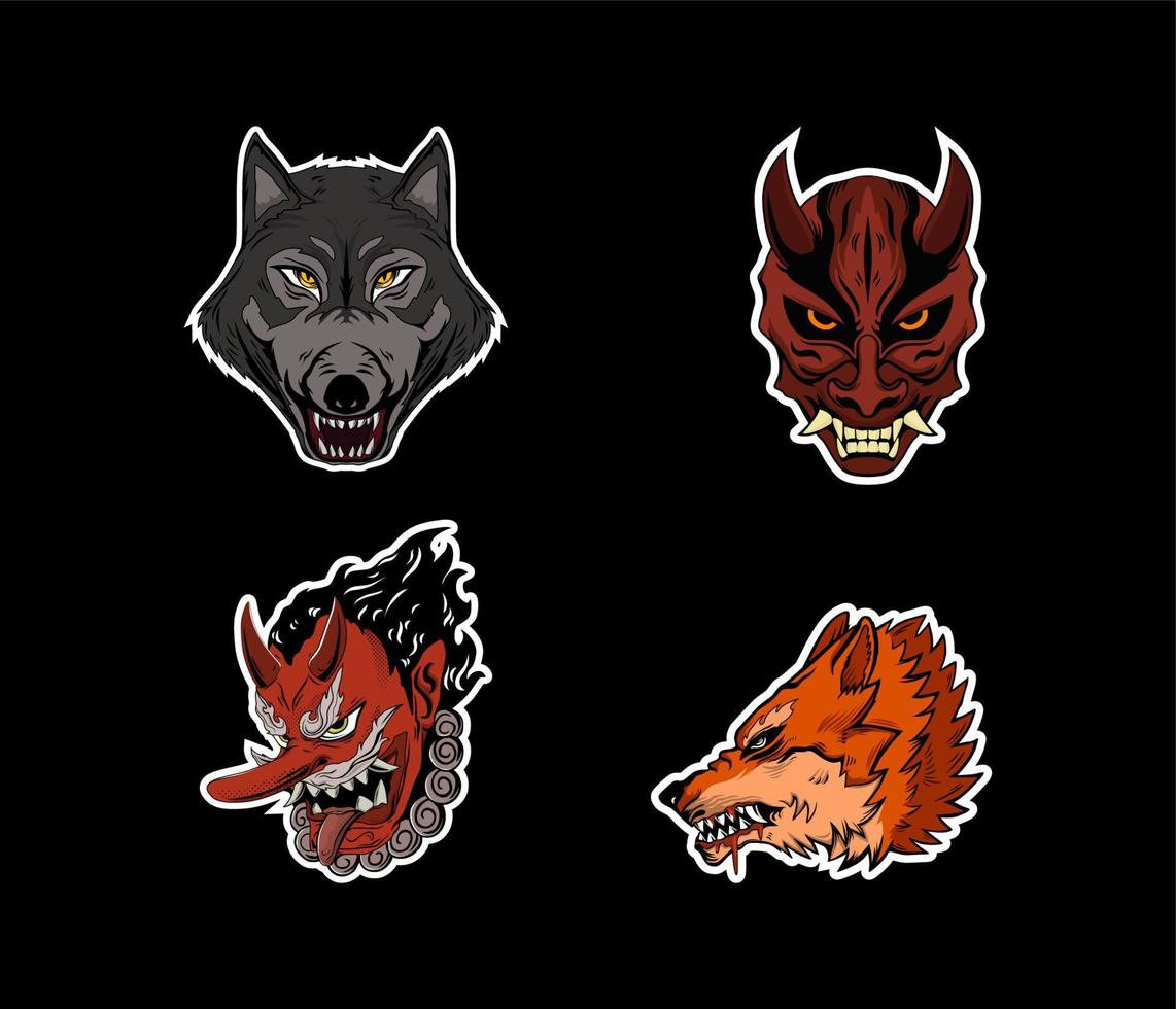 sticker set of head animal vector