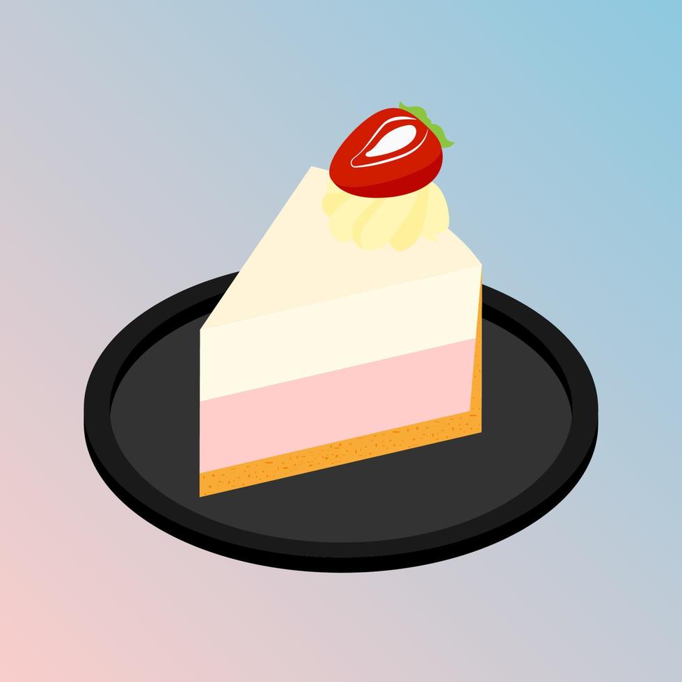 plate of strawberry cheesecake vector