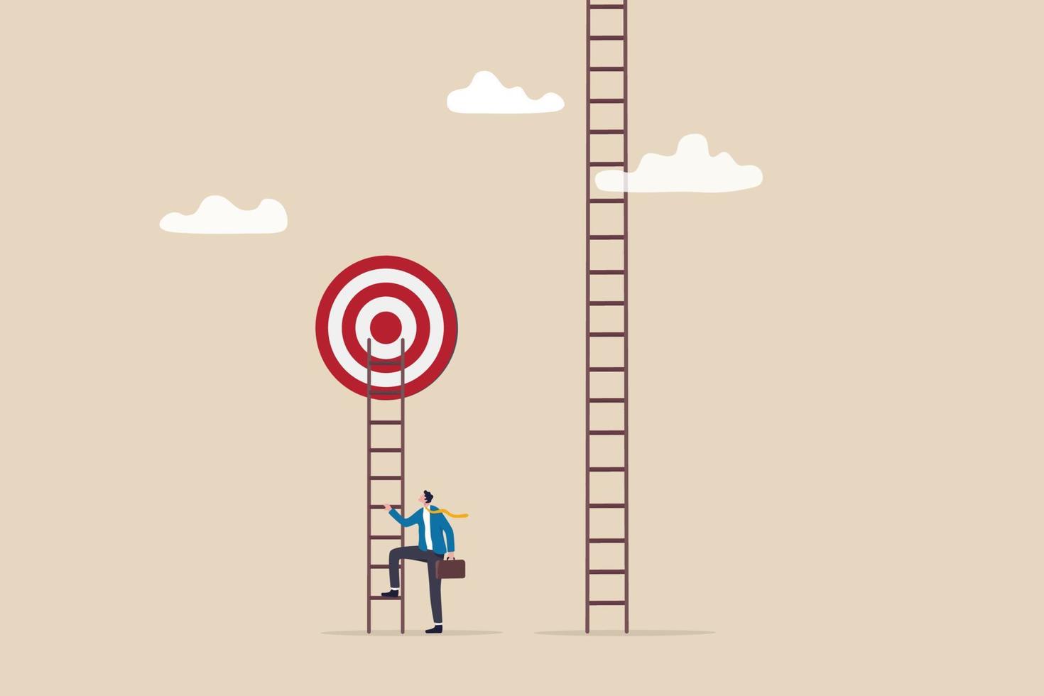 Focus on short term goal to achieve long term success, business strategy or planning, financial goal or project plan concept, smart businessman about to climb up ladder to achieve short term goal. vector