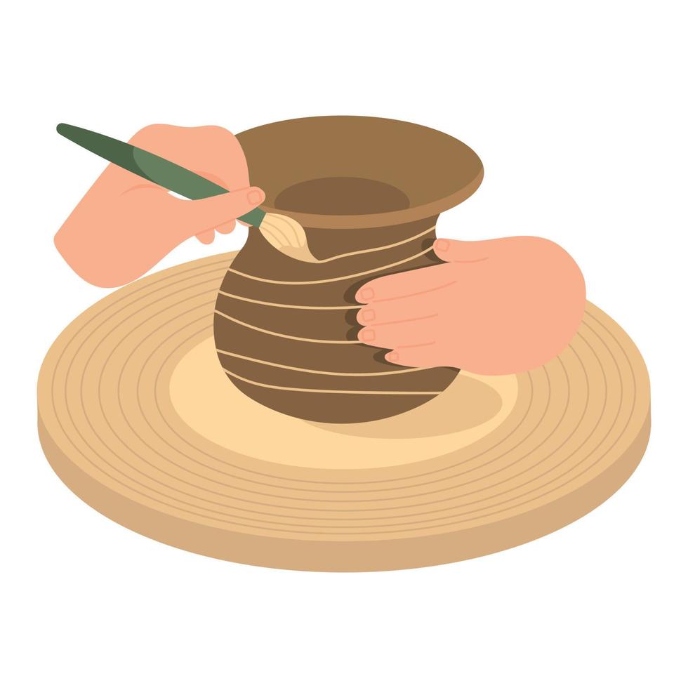 The concept of painting clay vase on a wheel. The Art of Clay Pottery.  Pottery Masterclass. vector