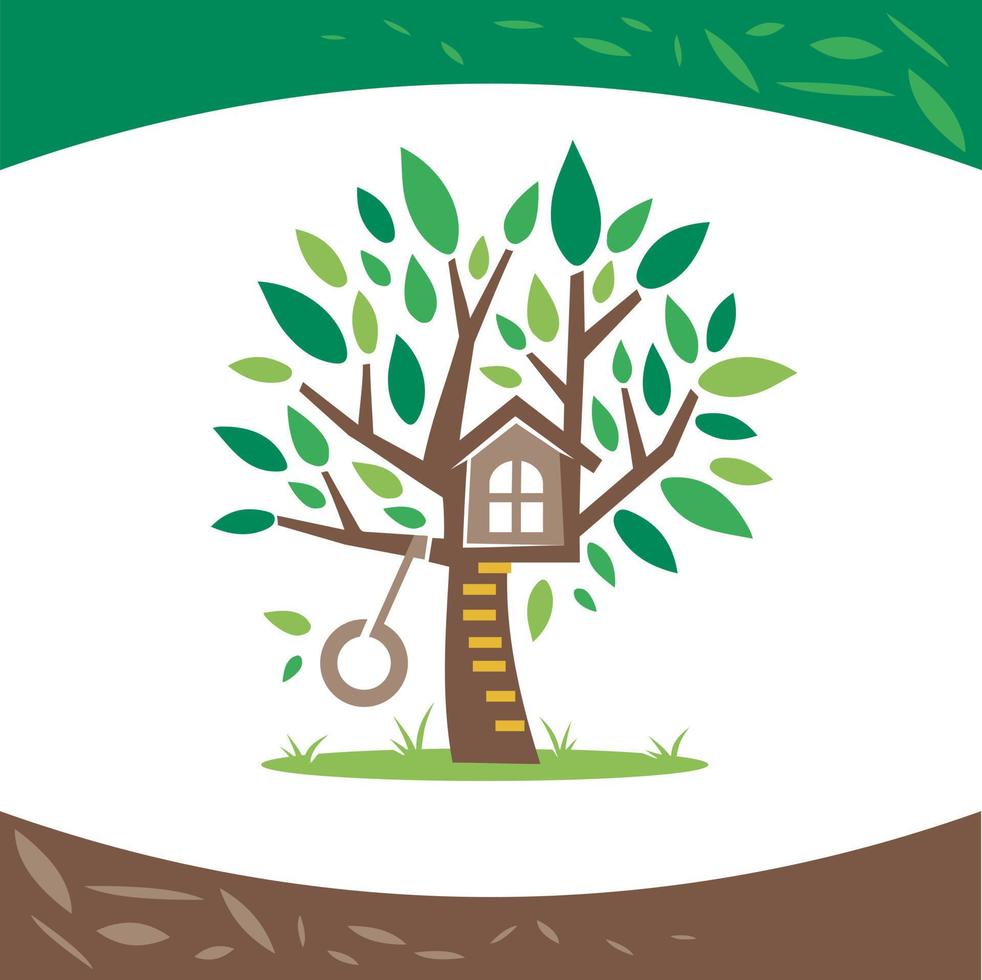 Tree House with Tire Swing Vector