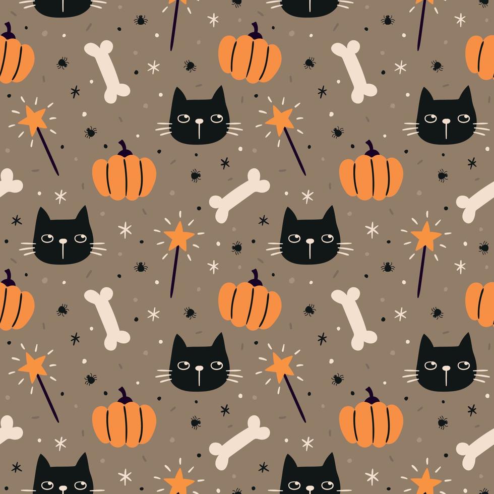 Halloween seamless pattern. Halloween background. Cats pattern. Pumpkin pattern vector
