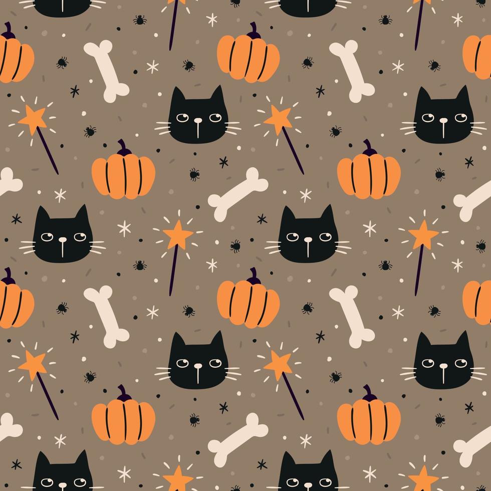 Halloween seamless pattern. Halloween background. Cats pattern. Pumpkin pattern vector
