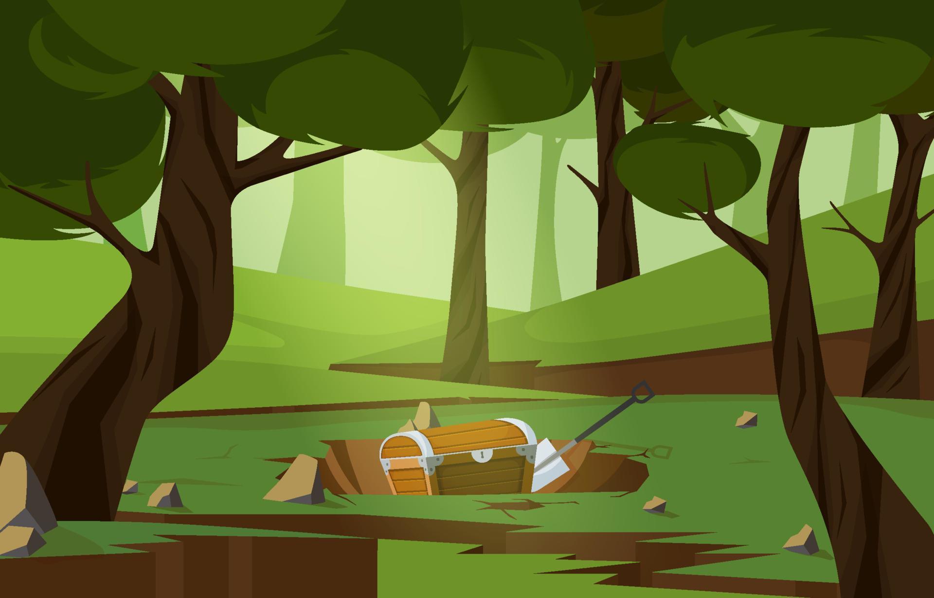 Treasure Chest in the Middle of a Forest Background 8171116 Vector Art