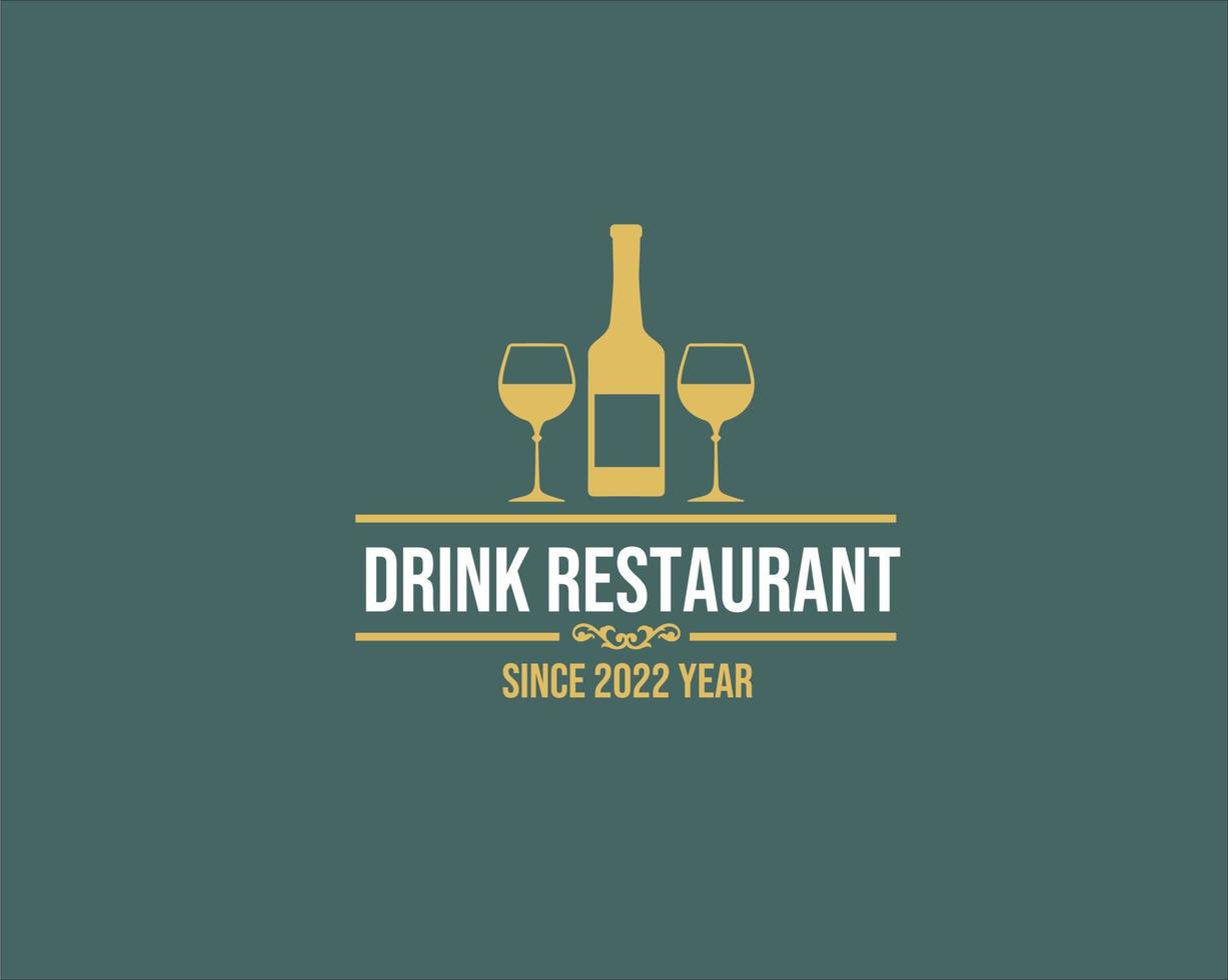 diseño de logotipo de bebida de restaurante con imágenes de botella y vidrio vector