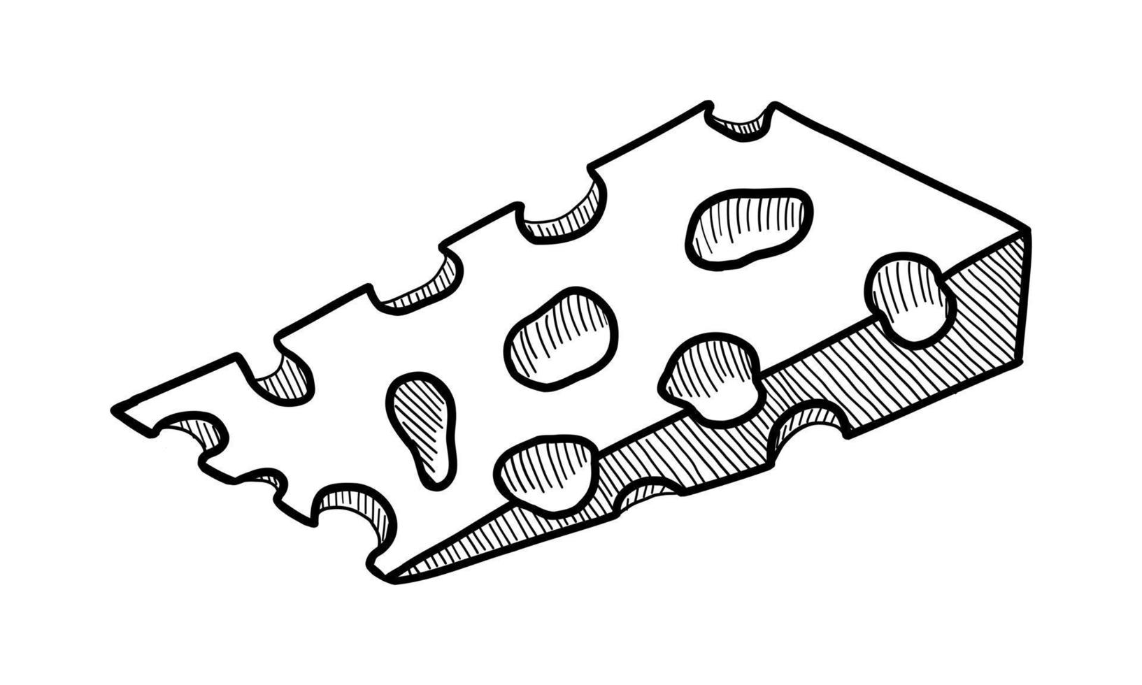 dibujo de contorno vectorial de un trozo de queso sobre un fondo blanco vector