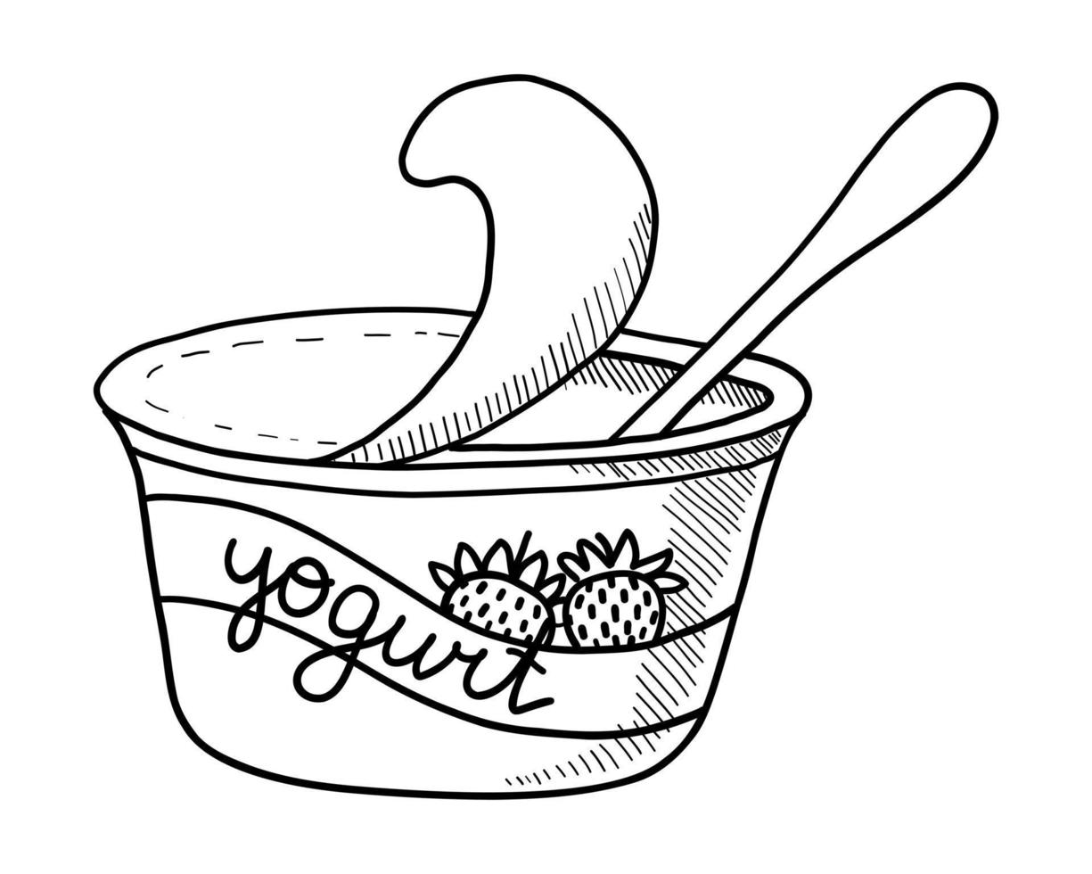 VECTOR CONTOUR DRAWING OF FRUIT YOGURT ON A WHITE BACKGROUND