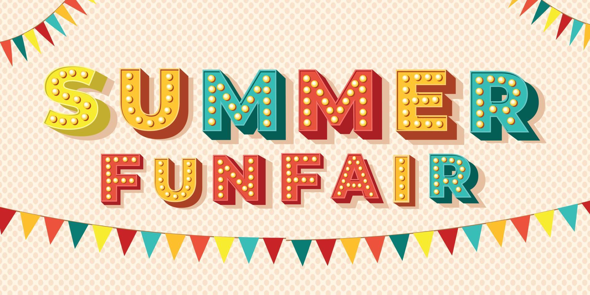 colorful summer funfair text style banner or poster background design. vector