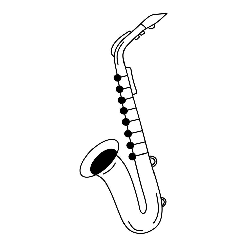 saxofón en estilo garabato. instrumento musical. vector