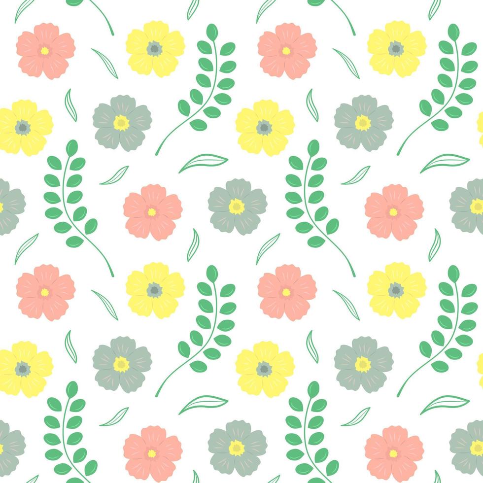 Seamless pattern with beautiful flowers, leaves and twigs. vector
