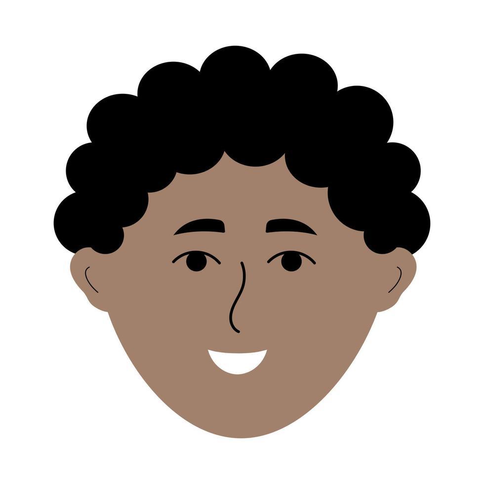 African-american man face in doodle style. Colorful avatar of smiling afro guy. vector
