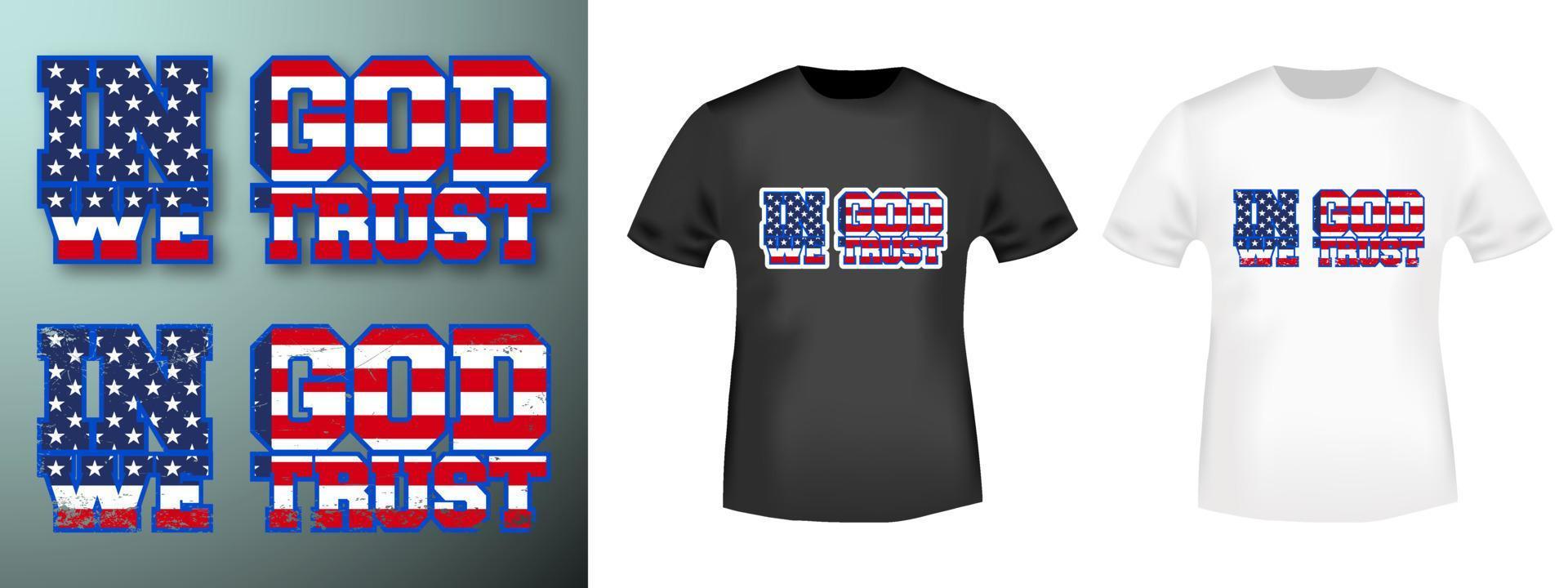 We Trust In God USA for t-shirt stamp, tee print, applique, badge, label clothing, or other printing product. Vector illustration.