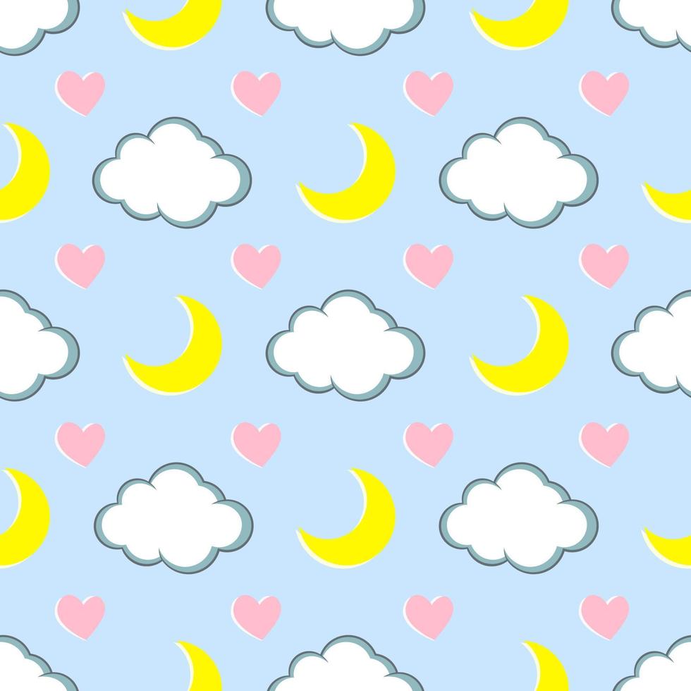 Cloud and moon seamless pattern vector