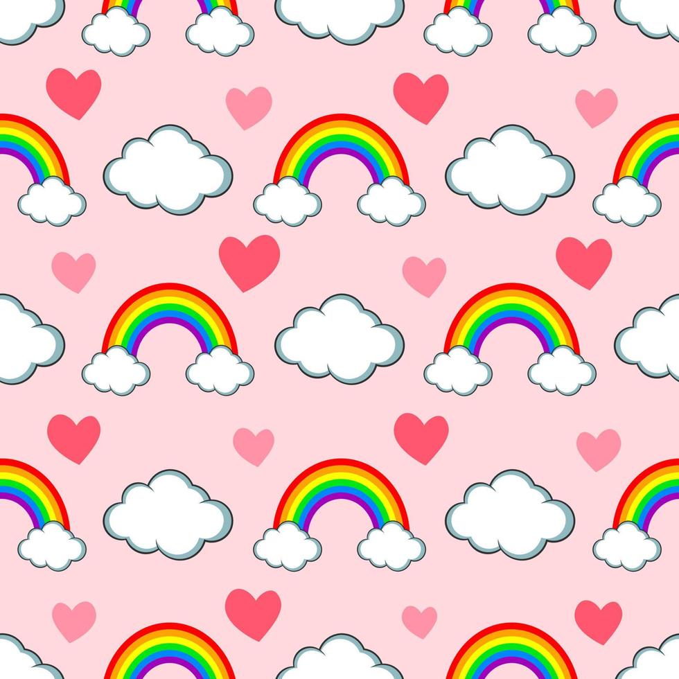 Seamless pattern of clouds and rainbow on pink background vector