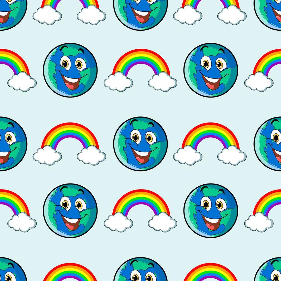 Earth and rainbow seamless pattern with cute power vector