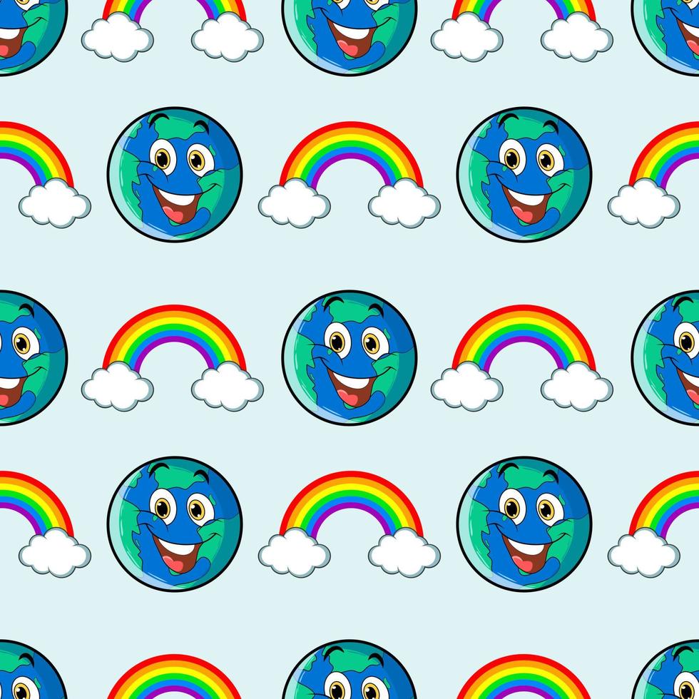 Earth and rainbow seamless pattern with cute power vector