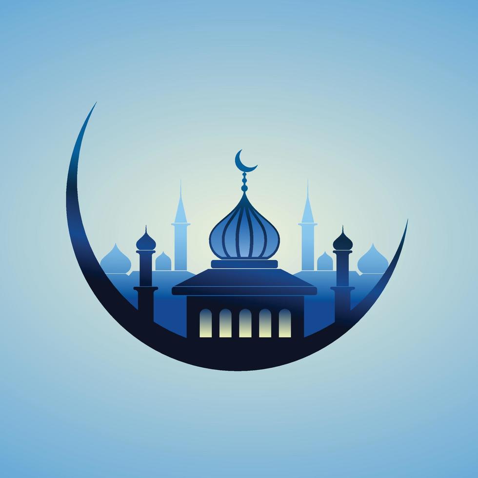 islamic mosque moon ramadhan blue vector wallpaper background