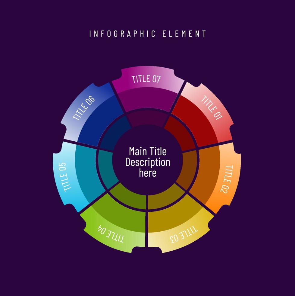 plantilla de elementos infográficos coloridos gradiente de línea de tiempo de círculo de siete diagramas vector