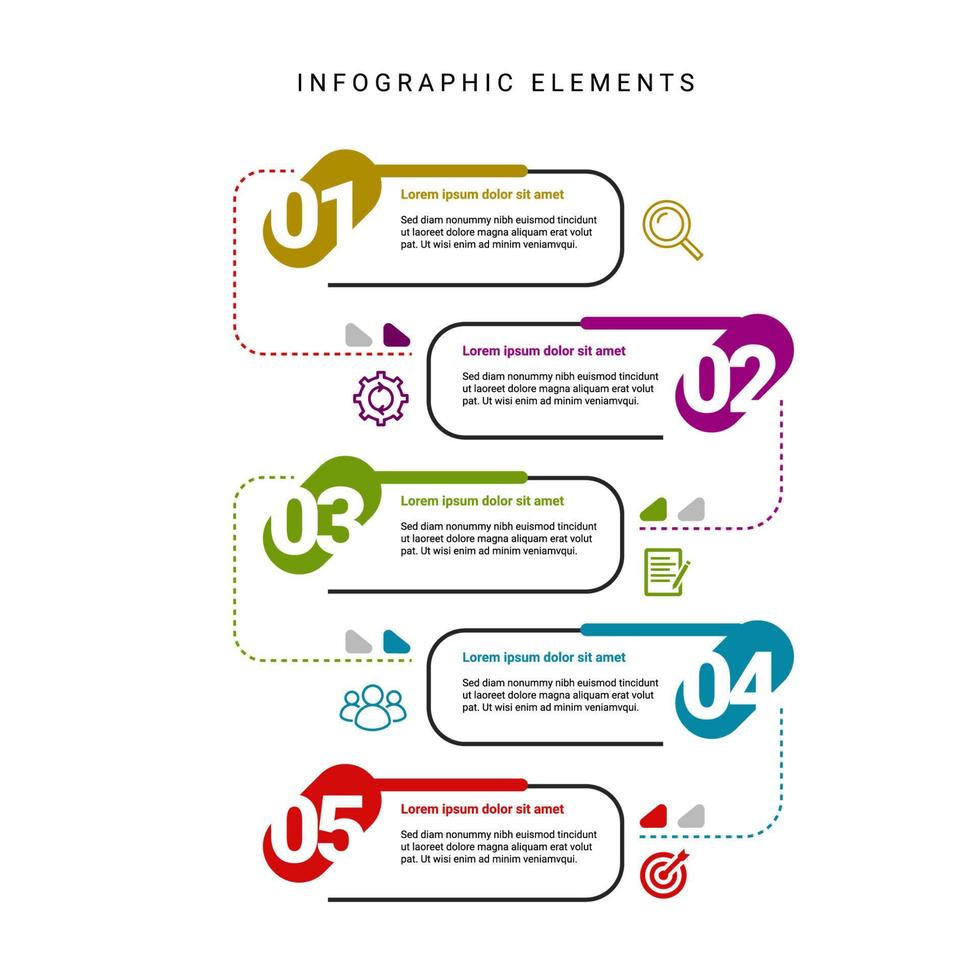 five steps rounded timeline colorfull infographic elements template vector