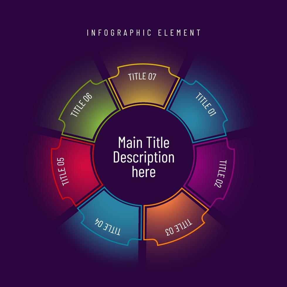 seven diagram circle timeline gradient colorfull infographic elements template vector