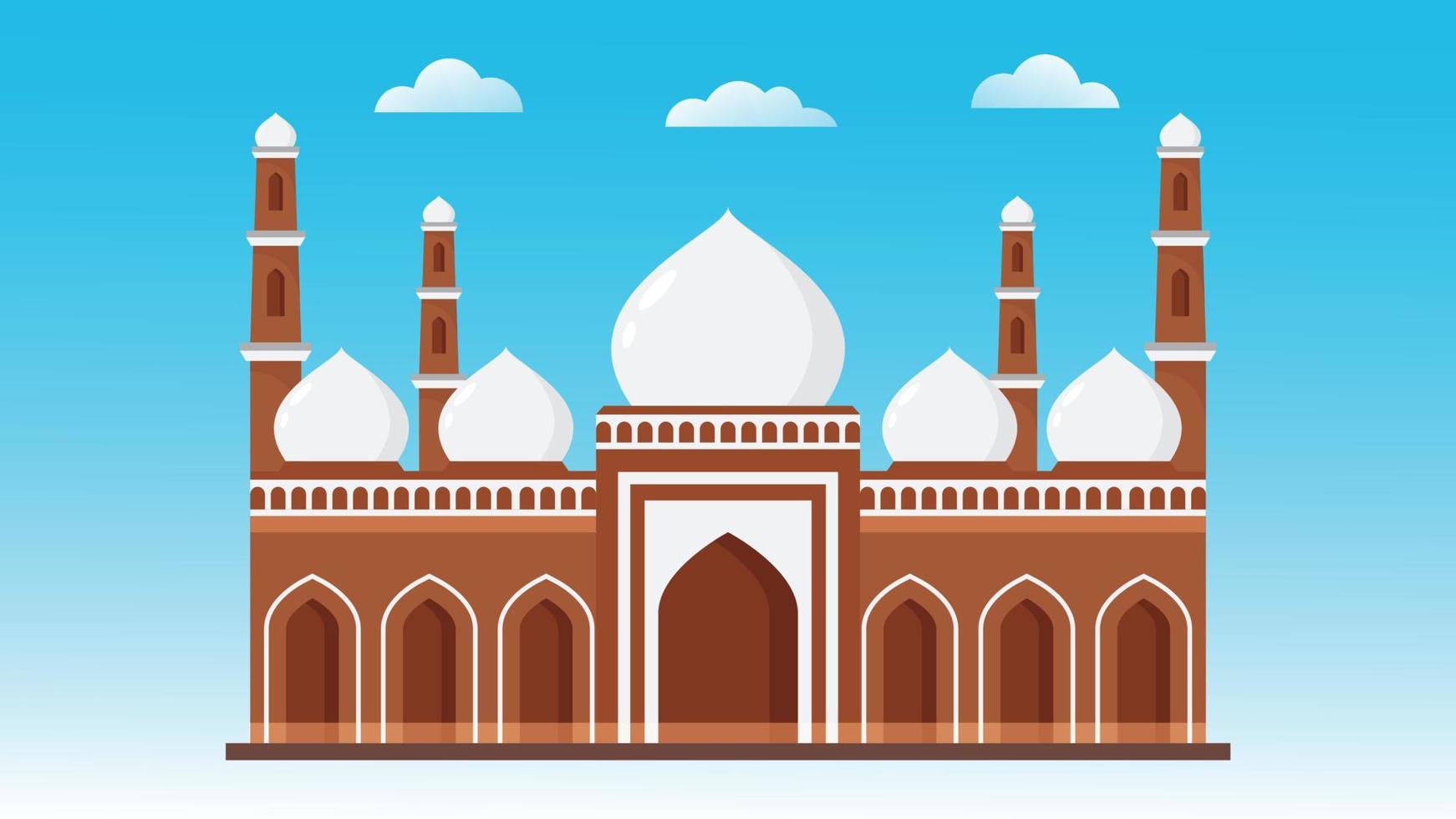 Mosque colorful design sky and clouds background, vector illustration