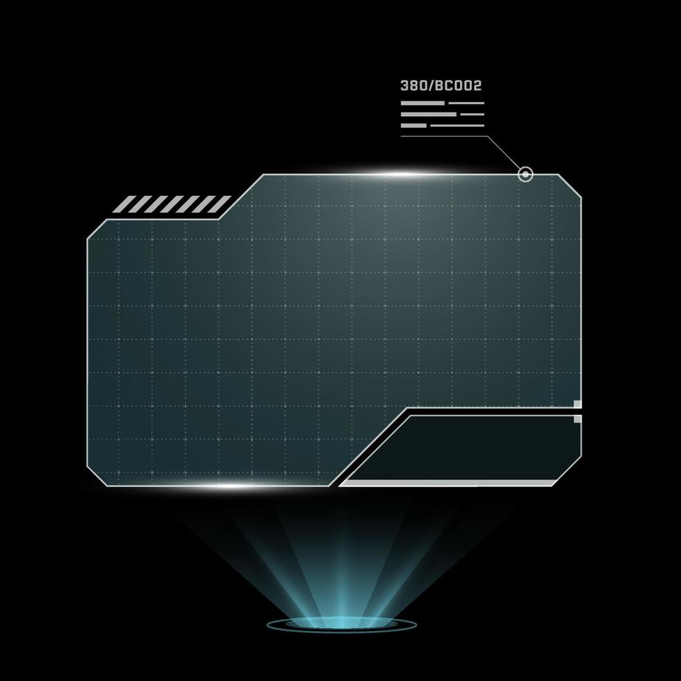 HUD digital futuristic user interface horizontal frame. Sci Fi high tech screen. Game menu touching monitoring hologram dashboard panel. Cyberspace head-up display technology information abstract sign vector