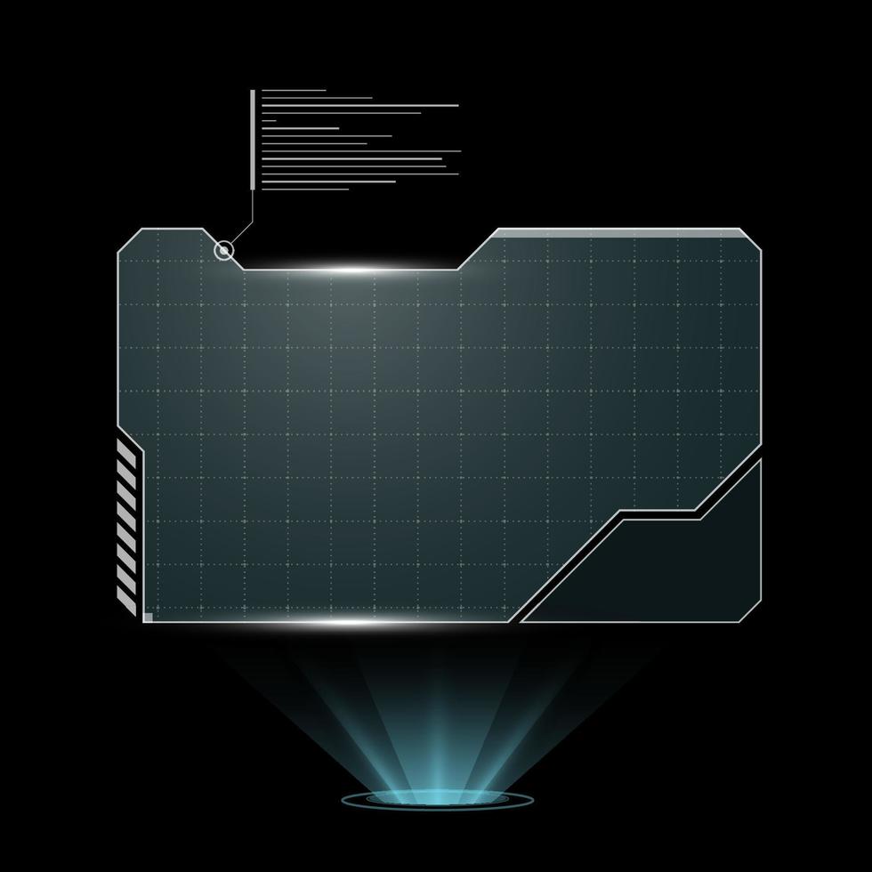 marco horizontal de la interfaz de usuario futurista digital hud. pantalla de alta tecnología de ciencia ficción. menú de juegos tocando el panel del tablero del holograma de monitoreo. signo de información de tecnología de visualización de cabeza de ciberespacio. eps vector