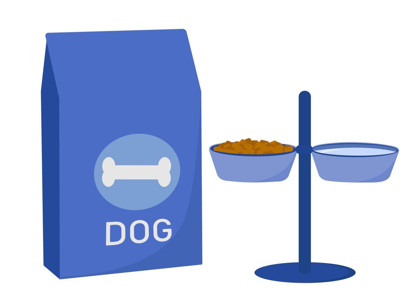 Pet food. Food for and dogs. Bowl, Packaging Vector flat illustration