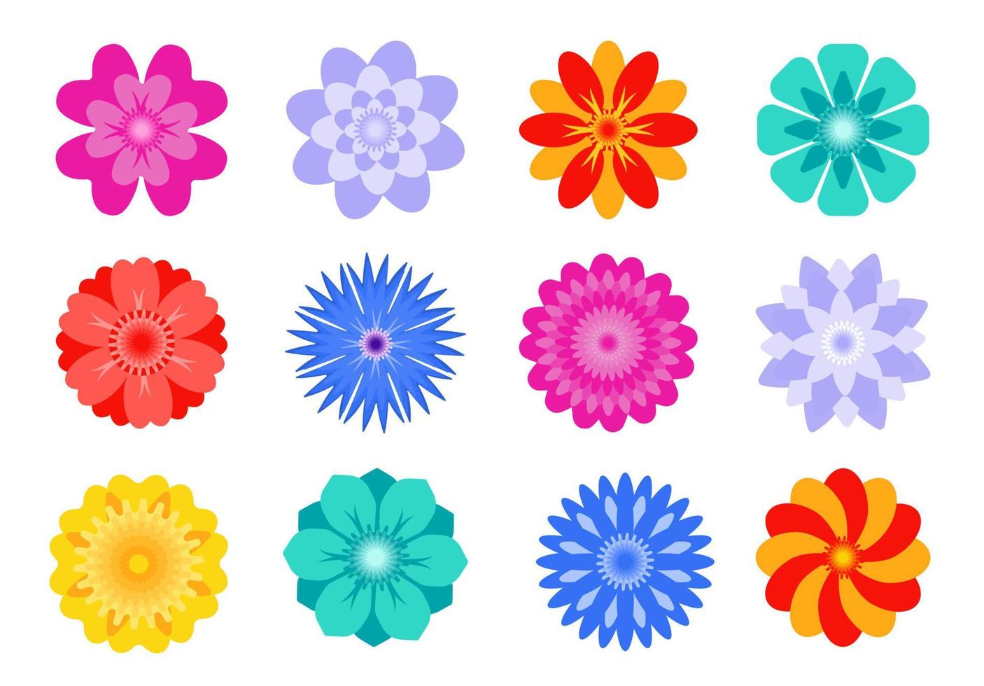 Set of cute flower icons in silhouette isolated on white. Vector flat illustration