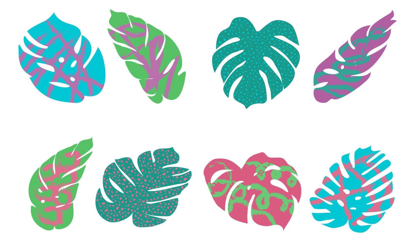 Abstract Monster Leaves Set. Vector flat illustration