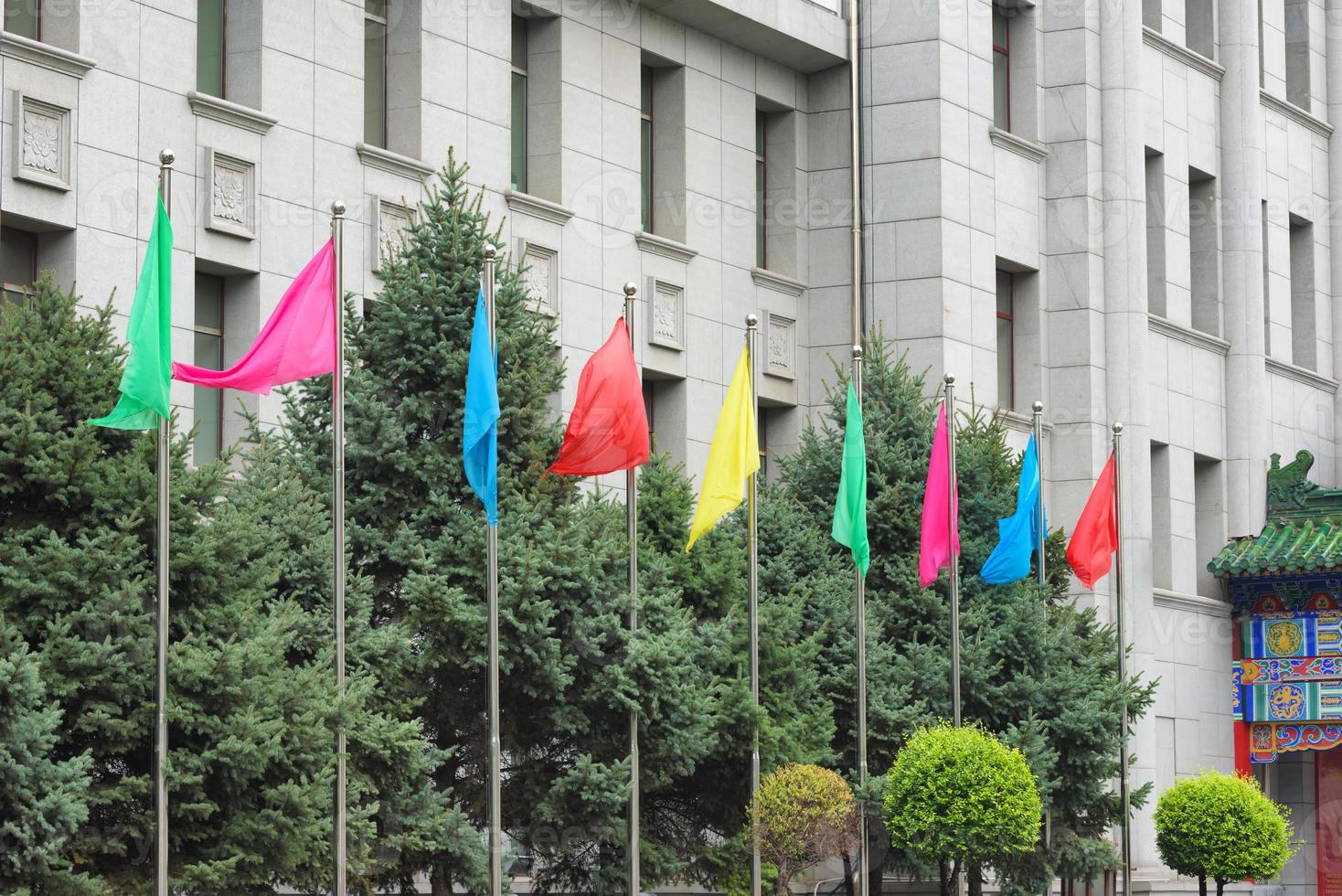 building facade and flags photo