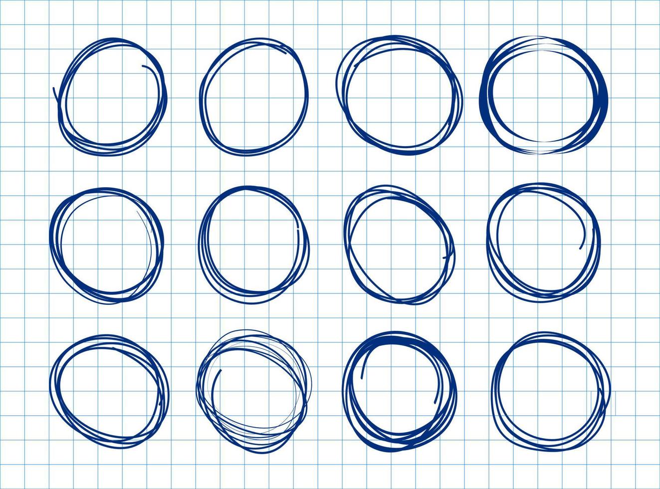 Set of vector hand drawn circles using sketch drawing scribble circle lines. Doodle circular logo design elements.