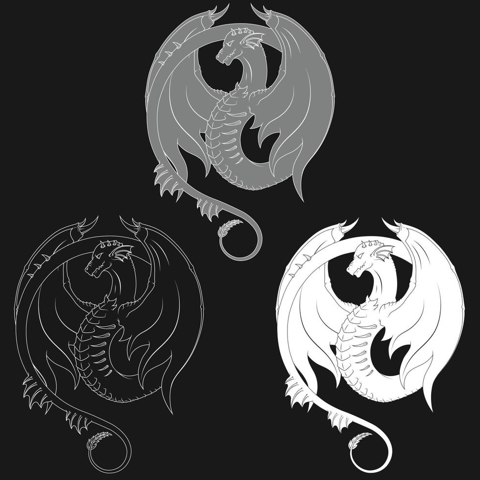 Winged western dragon silhouette vector design, on black background