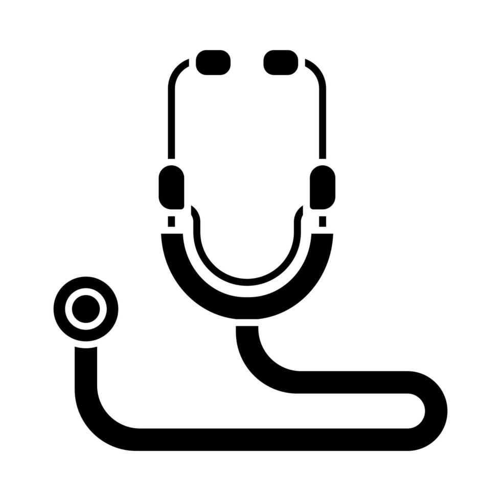 Stethoscope glyph icon. Heart rate, pulse diagnosis. Internal organs diagnostics. Cardiology, pulmonology acoustic medical device. Silhouette symbol. Negative space. Vector isolated illustration