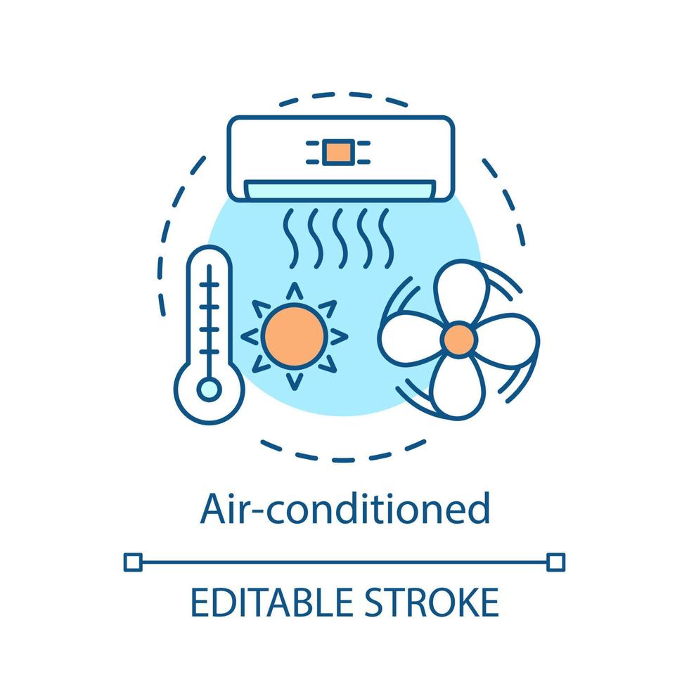 icono de concepto de aire acondicionado. sistema de refrigeración. ventilación. acondicionador de aire, enfriador. ilustración de línea delgada de idea de servicio de hotel. dibujo de contorno aislado vectorial. trazo editable vector