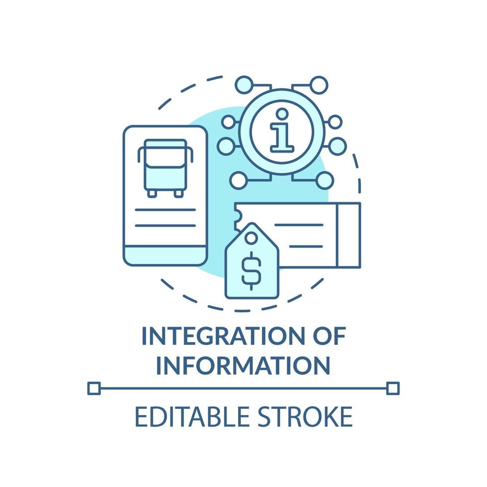 Integration of information turquoise concept icon. Mobile app. Maas integration level abstract idea thin line illustration. Isolated outline drawing. Editable stroke. vector
