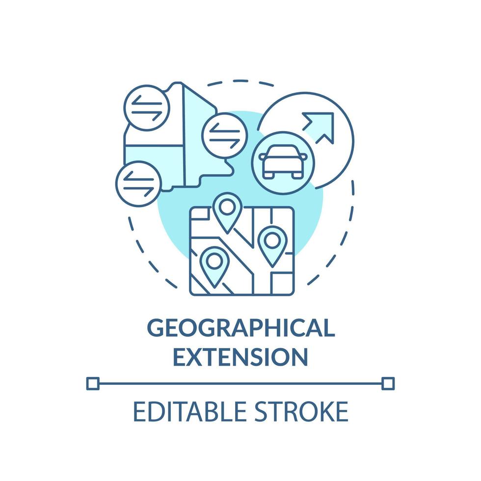 Geographical extension turquoise concept icon. Infrastructure development. Maas abstract idea thin line illustration. Isolated outline drawing. Editable stroke. vector