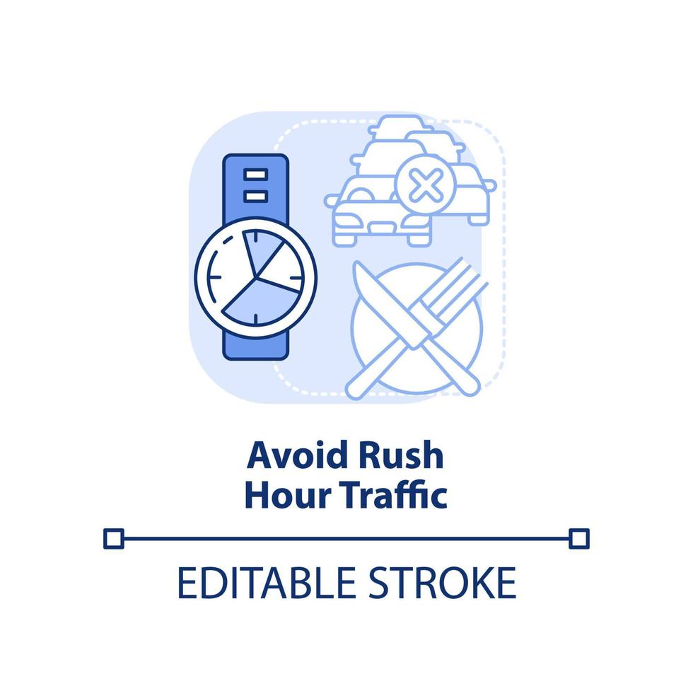 Avoid rush hour traffic light blue concept icon. Road trip recommendation abstract idea thin line illustration. Isolated outline drawing. Editable stroke. vector